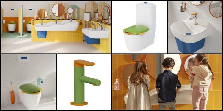 Exemples de produits de la collection Sento Kids de Vitra pour les sanitaires des crèches