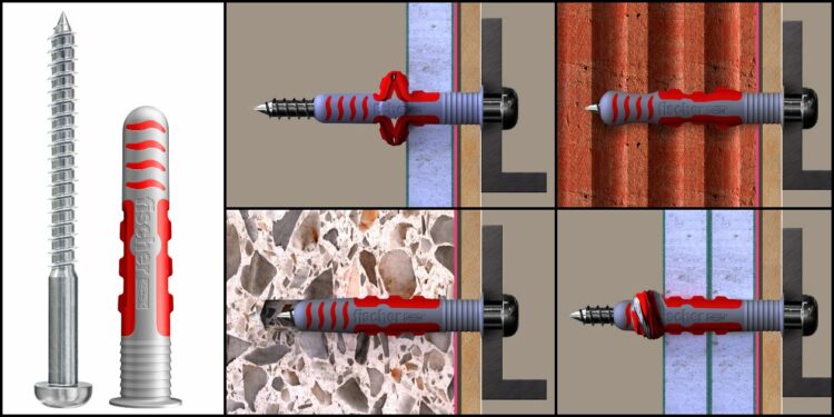 Cheville Duoseal de Fischer dans différentes parois en coupe